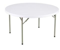 Photo 1 of *Damage Shown in Picture*
Round Blow Molded Plastic Folding Table (60" Diameter) - White