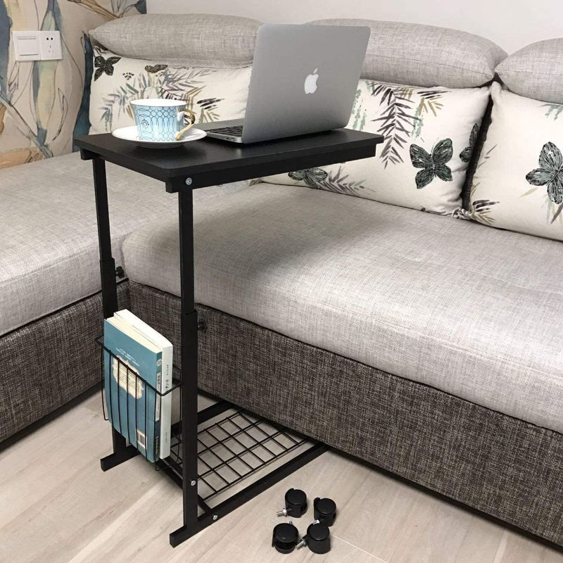 Photo 1 of *READ BELOW** Micoe Sofa Side Table with Wheels Couch Table That Slide Under with Storage Shelves C Style End Tables Height Adjustable Overbed Table ?Black
