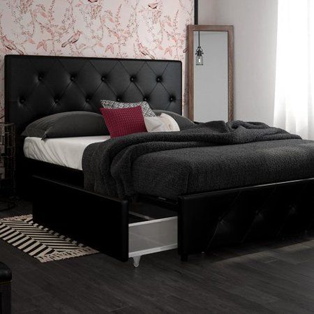 Photo 1 of *READ BELOW** DHP Dakota Queen Upholstered Bed with Storage Drawers in Black Faux Leather
