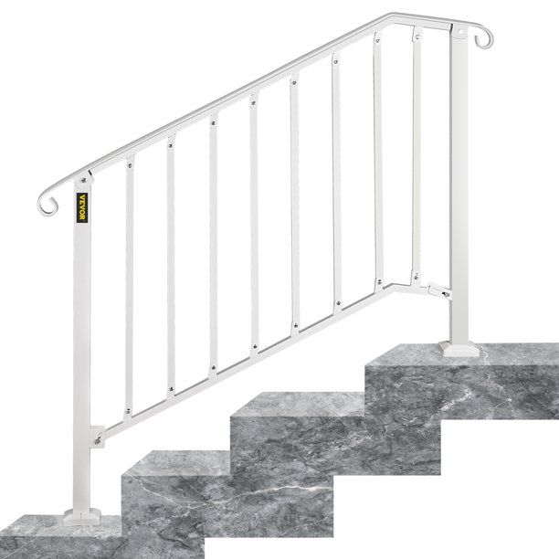 Photo 1 of VEVOR Handrail Picket #3 Fits 3 or 4 Steps Matte White Stair Rail Wrought Iron Handrail with Installation Kit Hand Rails for Outdoor/Indoor Steps
