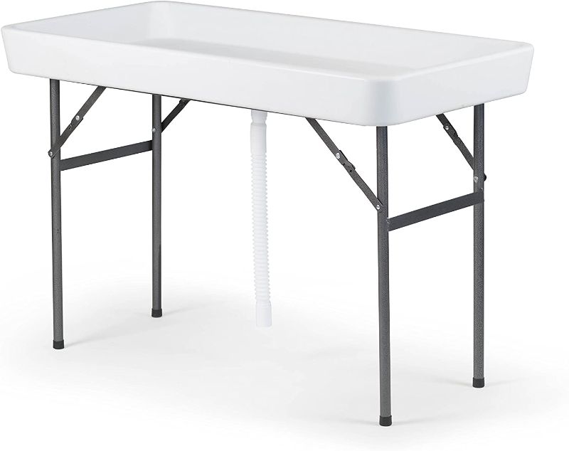 Photo 1 of  Fill N Chill Folding Table for Parties or Catering Events, Open Top Cooler Table with Drain, 47.5" x 23.6" x 32.3", White/Deep
