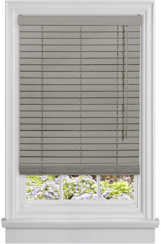 Photo 1 of  PrimeHome Collection Cordless Madera Falsa 2 /2" Faux Wood Plantation Blind 48"WX48"L - Grey
