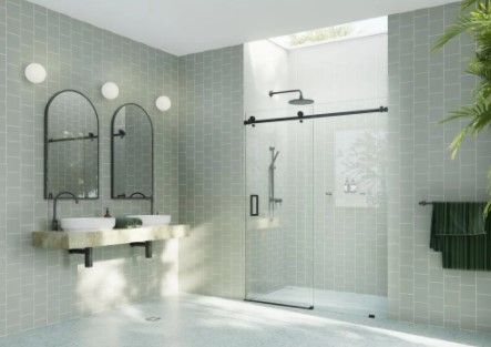 Photo 1 of (MISSING DOOR) 56 in. W x 78 in. H Sliding Frameless Shower Door with Square Hardware in Matte Black
