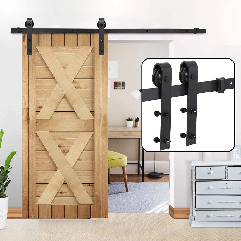 Photo 1 of (SIMILAR TO IMAGE) Barn Door Hardware Kit Single Door Rail System w/Track Roller Stopper Black 96 FT