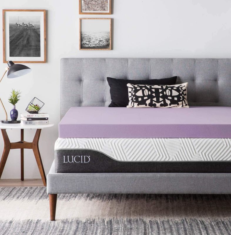 Photo 1 of (BLUE) LUCID 4 Inch Lavender Infused Memory Foam Mattress Topper - Ventilated Design - Queen Size
