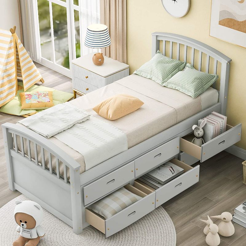 Photo 1 of **INCOMPLETE BOX 1/2** SOFTSEA Twin Bed Platform with 6 Drawers, Captains Bed Storage Daybed Frame for Kids Teens Guests(Captains Gray)
