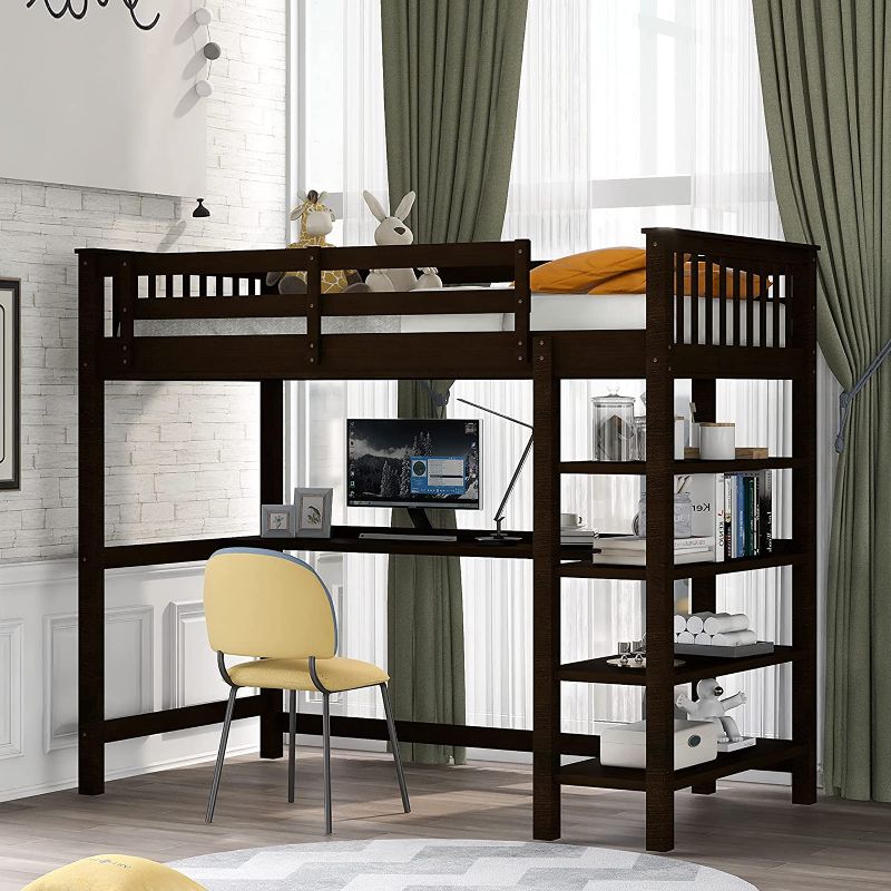 Photo 1 of ***PARTS ONLY/SIMILAR YO STOCK PHOTO*** Multifunctional Loft Bed Rubber Wooden Twin Size Loft Bed with Storage Shelves and Under-Bed Desk 
good wood for project 