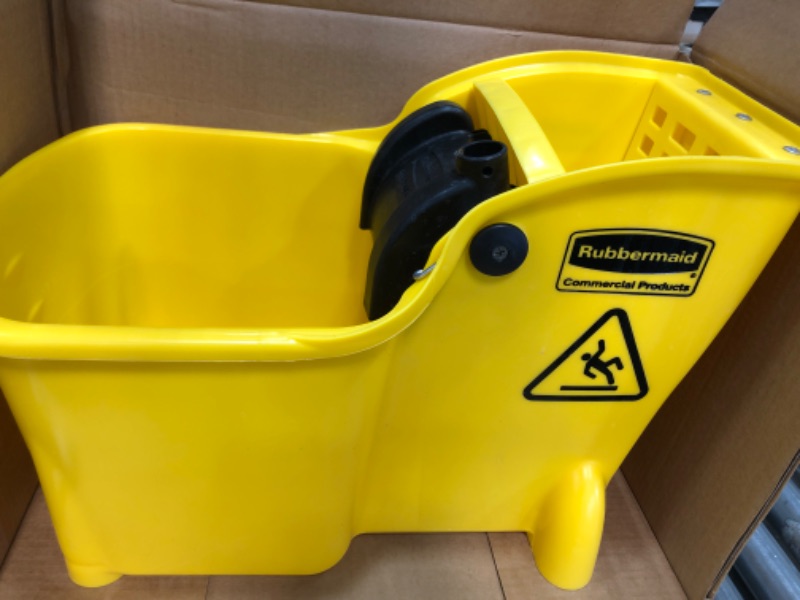 Photo 2 of **MISSING WHEELS AND HANDLE PULLER** Rubbermaid Commercial Products, Mop Bucket with Wringer on Wheels, Heavy Duty All-in-One Tandem Mopping Bucket, Yellow, 31 Quart (FG738000YEL)