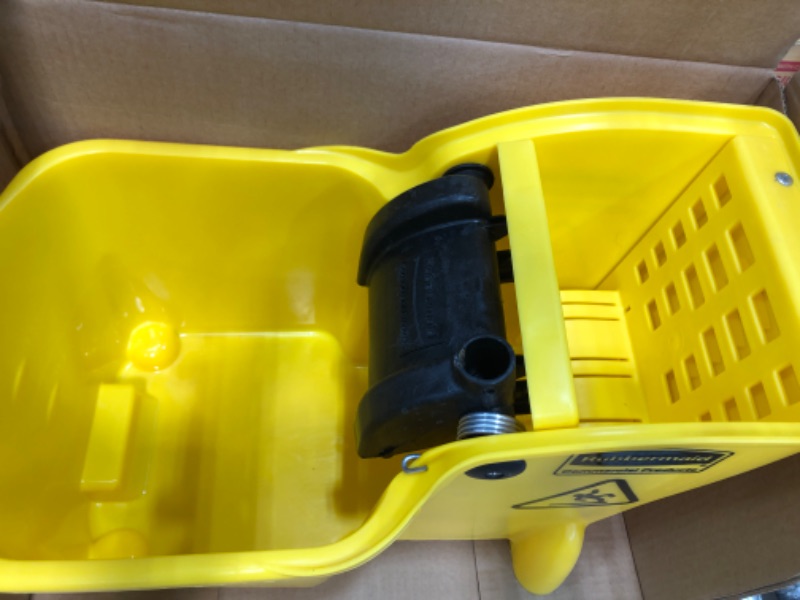 Photo 3 of **MISSING WHEELS AND HANDLE PULLER** Rubbermaid Commercial Products, Mop Bucket with Wringer on Wheels, Heavy Duty All-in-One Tandem Mopping Bucket, Yellow, 31 Quart (FG738000YEL)