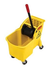 Photo 1 of **MISSING WHEELS AND HANDLE PULLER** Rubbermaid Commercial Products, Mop Bucket with Wringer on Wheels, Heavy Duty All-in-One Tandem Mopping Bucket, Yellow, 31 Quart (FG738000YEL)