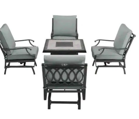 Photo 1 of *** COMPLETE SET *****St. Charles 5-Piece Aluminum Motion Outdoor Fire Conversion Patio Set with Sunbrella Cast Mist Cushions***complete set ****BOX  1 & 2  ***