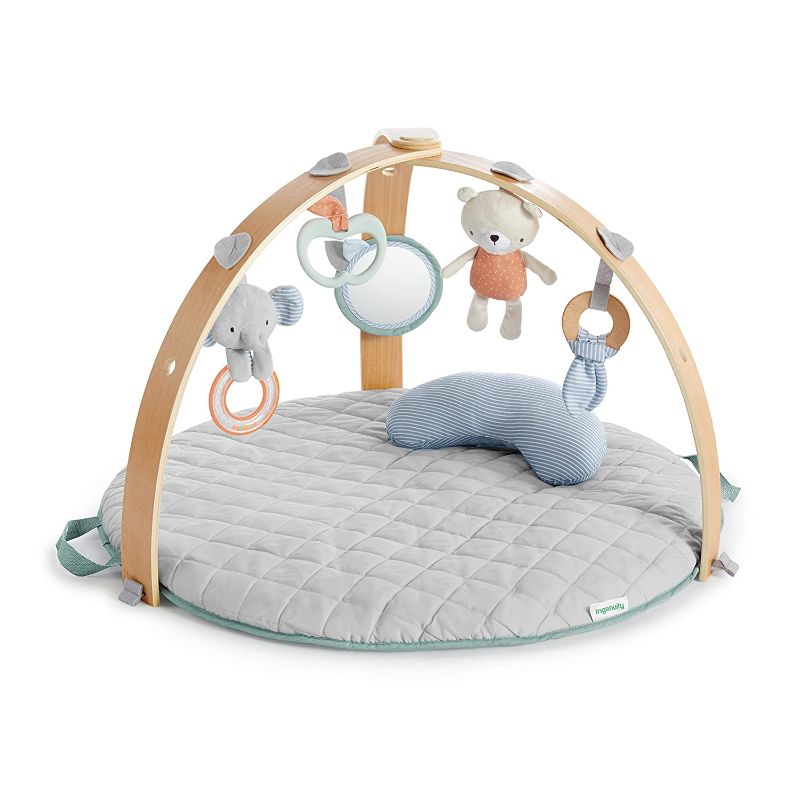 Photo 1 of Ingenuity Cozy Spot Reversible Duvet Activity Gym & Play Mat with Wooden Toy bar - Loamy, Ages Newborn +