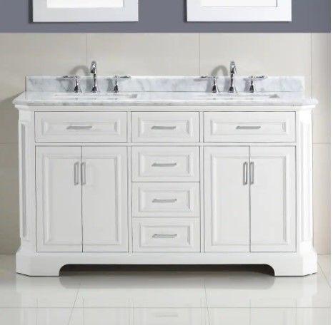 Photo 1 of  NOT COMPLETE BOX 2 MISSING BOX 1 
Bristol 60 in. Vanity in White with Marble Vanity Top in Carrara White
