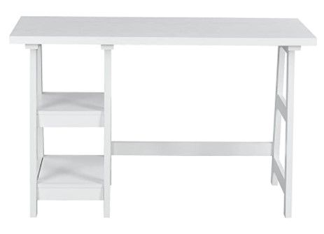 Photo 1 of FURNITURE-R France Computer Table Stand for Laptop PC Wood Home Office Desk Square Table Reading Organg White Office with 2 Open Shelves Cabinet White