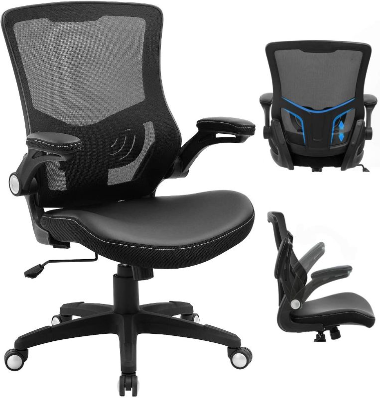 Photo 1 of Office Chair Ergonomic Swivel Mesh Mid-Back Computer Desk Chair with Flip-up Arms Office Desk Chair with Adjustable Lumbar Support-Black
