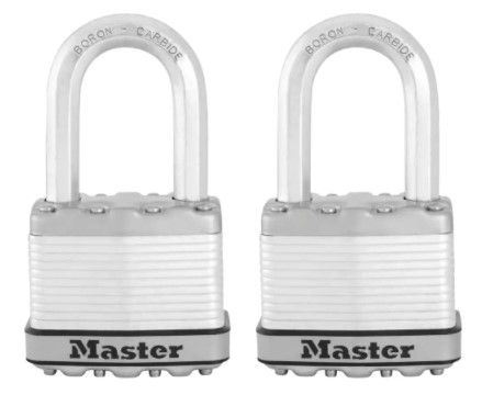 Photo 1 of *MISSING key*
Master Lock Heavy Duty Outdoor Padlock with Key, 2 in. Wide, 1-1/2 in. Shackle, 2 Pack