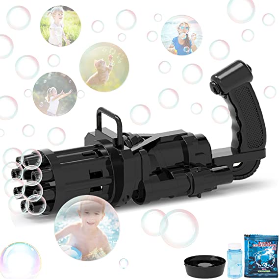 Photo 1 of Gatling Bubble Machine, Machine Gun Bubble Blower, 8-Holes Huge Amount Bubble Maker Toys Gift for Boys and Girls Summer Outdoor Activities (Black)
