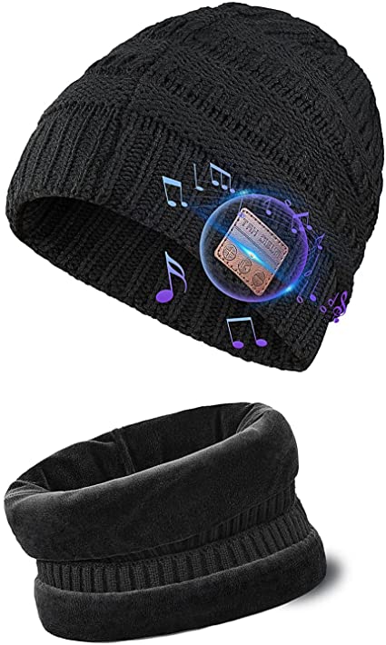 Photo 1 of Bluetooth Beanie for Women, Ponytail Beanie Bluetooth Hat with Knitted Neck Warmer 2pcs Set, Winter Music Hat with Upgraded Bluetooth Headphones, Christmas Tech Gifts for Women Girls Mom Wife, Black
