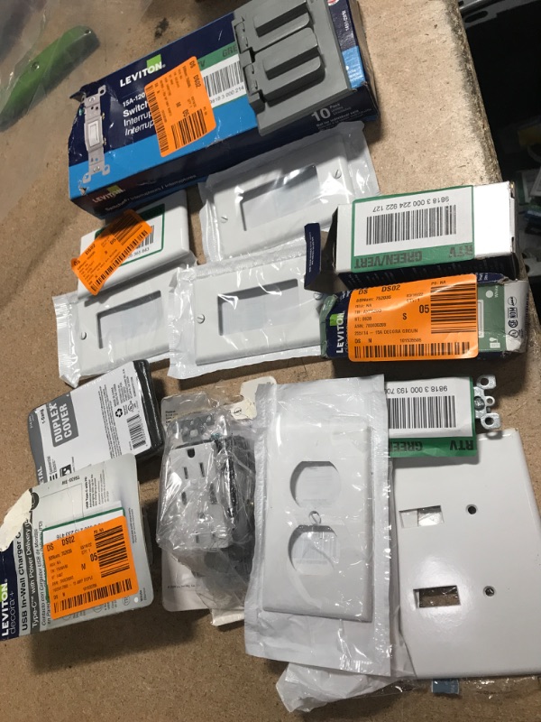 Photo 1 of **NO REFUNDS/RETURNS** - Bundle of miscellaneous home depot goods wall plates, wall charger, switches