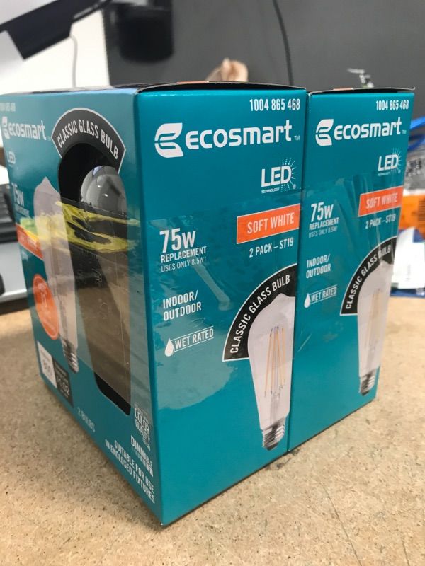 Photo 3 of **2 boxes of - 75- Watt Equivalent ST19 Antique Edison Dimmable CEC Clear Glass Filament Vintage LED Light Bulb Soft White (2-Pack)
