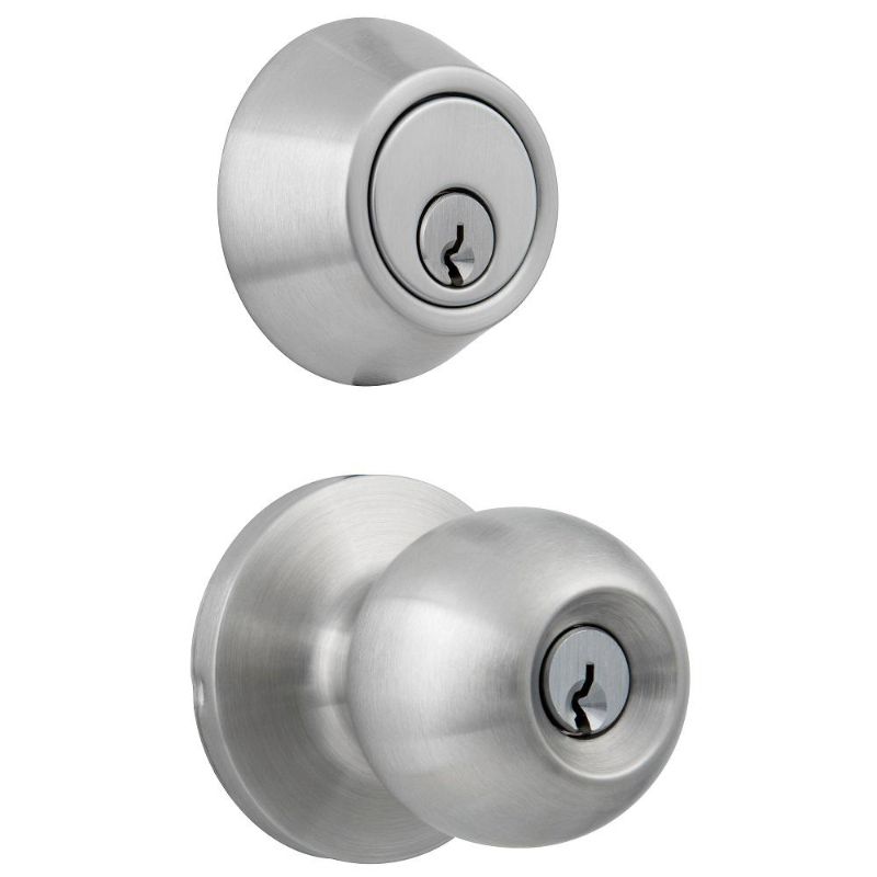 Photo 1 of **PARTS ONLY**- MISSING COMPONENTS*- Standard Duty Commercial Satin Chrome Keyed Entry Door Knob with Single Cylinder Deadbolt Combo
