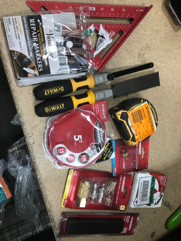 Photo 1 of **NO REFUNDS/RETURNS** - Bundle of miscellaneous home depot items: dewalt, husky, diablo