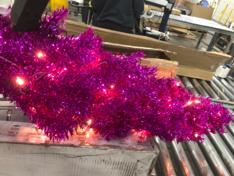 Photo 2 of (PARTIALLY BROKEN TREE STAND)
National Tree Company Pre-Lit Artificial Christmas Tree, Pink Tinsel, White Lights, Includes Stand, 4 feet