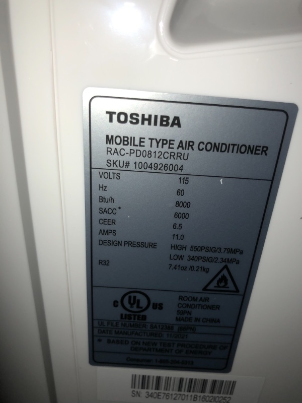 Photo 13 of Toshiba 8,000 BTU (6,000 BTU DOE) 115-Volt Portable Air Conditioner with Dehumidifier Mode and Remote for rooms up to 250 sf