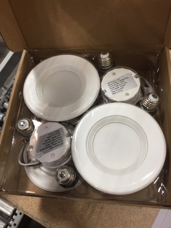 Photo 2 of 4 Pack 4 Inch Ultra-Thin LED Recessed Downlight Baffle Trim, Dimmable, 9W 75W Eqv, 4000K Daylight 960LM Damp Rated, Simple Retrofit Installation
