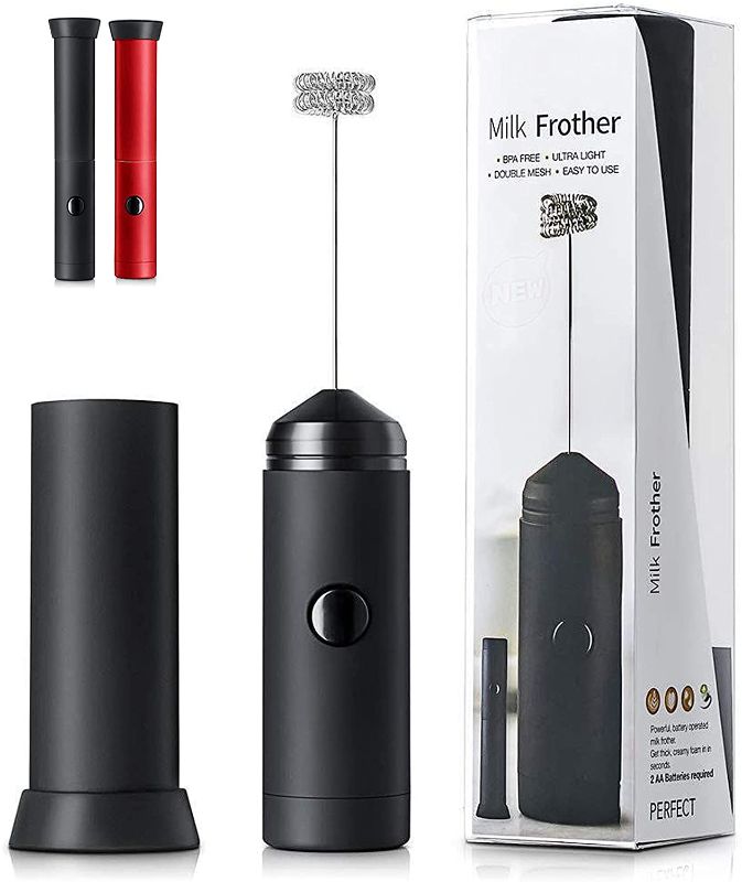 Photo 1 of Handheld Milk Frother for Coffee, Carniway Electric Frother Wand Mixer for Cappuccino, Black Mini Foam Machine, Red Coffee Whisk Hand Drink Mixer with Cap, Portable Froth Maker Stirrers for Macchiato