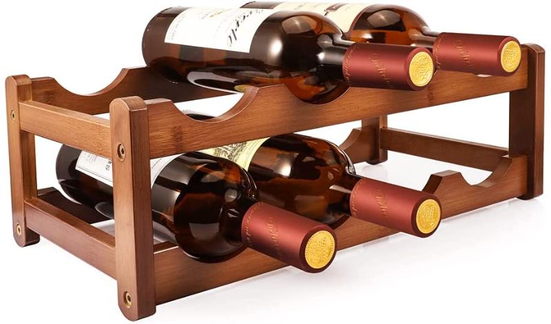 Photo 1 of PAMISO 2-Tiers Wine Rack, 8-Bottles Bamboo Wine Stand Holder Wine Rack Countertop for Pantry, Kitchen, Bars, Wine Cellar