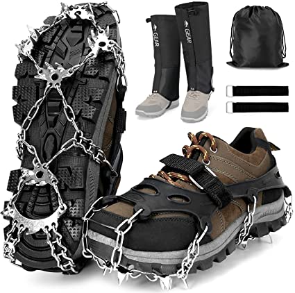 Photo 1 of *shoes NOT included* 
Odoland Crampons Ice Cleats Traction Snow Grips with Leg Gaiters for Men & Women, Stainless Steel Spikes, Size Medium