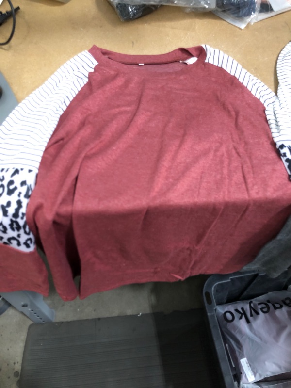 Photo 2 of Leopard Print Tops for Women Long Sleeve Crew Neck Patchwork T Shirt Blouse, Purple (Size 2XL) and Dark Grey (Size Medium)