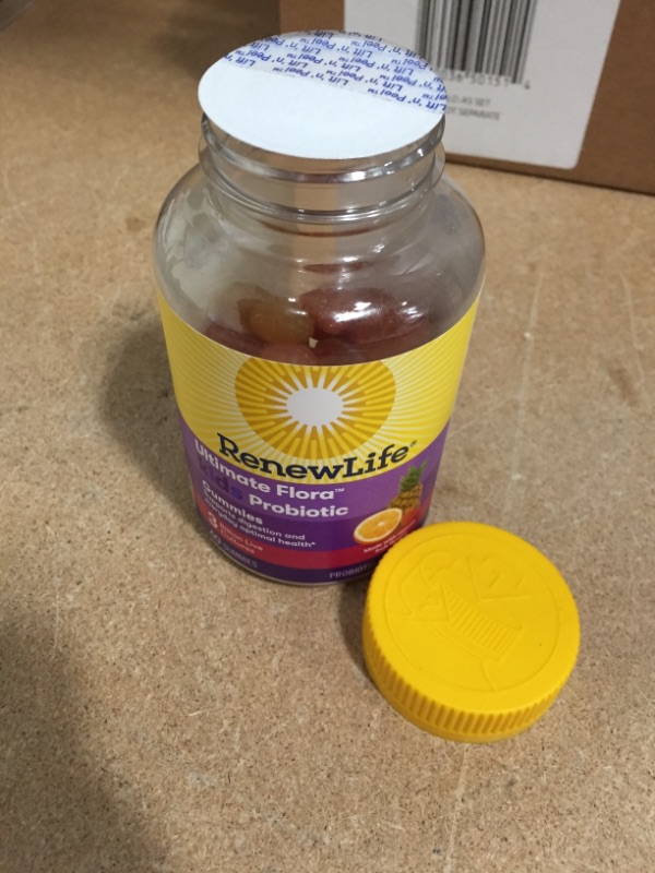 Photo 2 of *EXPIRES April 2022*
Renew Life Kids Probiotic - Ultimate Flora Kids Probiotic Gummies Probiotic Supplement- Dairy & Soy Free - 3 Billion CFU - Fruit Flavor, 60 Chewable Gummies
