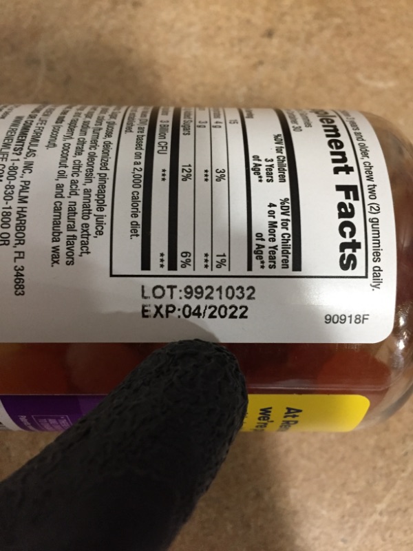 Photo 3 of *EXPIRES April 2022*
Renew Life Kids Probiotic - Ultimate Flora Kids Probiotic Gummies Probiotic Supplement- Dairy & Soy Free - 3 Billion CFU - Fruit Flavor, 60 Chewable Gummies
