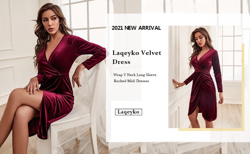 Photo 1 of Laqeyko Velvet Dress Wrap V Neck Long Sleeve, Small