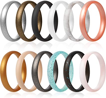 Photo 1 of ThunderFit Super Thin Stackable Silicone Rings Wedding Bands - 12 Rings, Size 6