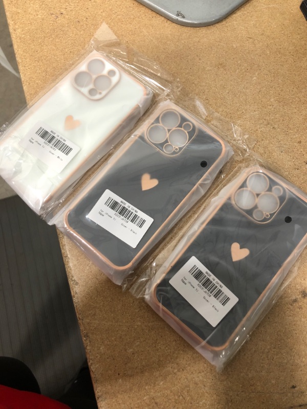 Photo 1 of  iPhone 13 Pro Case (6.1") Cute Gold Love Heart Design, 2 Black Cases and 1 White