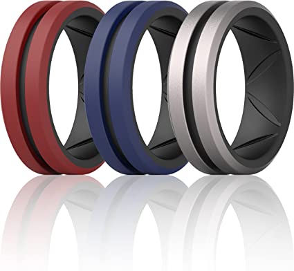 Photo 1 of ThunderFit Silicone Wedding Rings for Men - Bevelled 2Layer Mid Line - 8.2mm Wide 2.5mm Thick, Size 9
