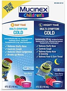 Photo 1 of exp: 08/2022 - Cold & Cough, Mucinex Children's Multi-Symptom Day/Night Liquid, Very Berry, 8oz (2x4oz) Relieves Nasal & Chest Congestion, Thins & Loosens Mucus, Controls Cough, Reduces Fever, Soothes Sore Throat
