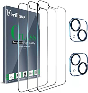 Photo 1 of Ferilinso Designed for iPhone 13 Screen Protector, 3 Pack HD Tempered Glass with 2 Pack Camera Lens Protector, Case Friendly, 9H Hardness, Bubble Free, 5G 6.1 Inch, Easy Installation - 2 pack