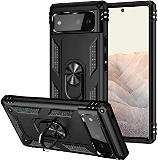 Photo 1 of for Google Pixel 6 Case with Ring Kickstand, Rugged Pixel 6 Case Soft TPU + Hard PC Bumper Cover Built-in Ring Stand Holder Shockproof [Military Grade 15 Ft Drop Tested] Heavy Duty Protection (Black) - 2 pack