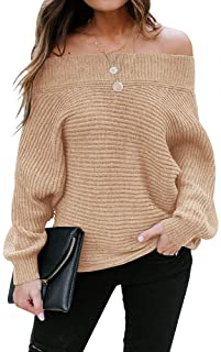 Photo 1 of Foshow Womens Off Shoulder Batwing Sleeve Pullover Oversized Ribbed Knit Sweaters Casual Sexy Slouchy Jumper Tunic Tops - small