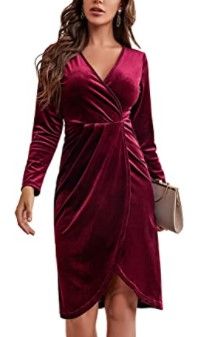 Photo 1 of Laqeyko Velvet Dress for Women Wrap V Neck Long Sleeve Ruched Cocktail Dresses for Evening Party - large 
