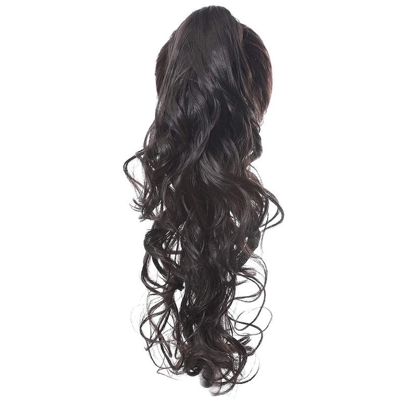 Photo 1 of VeryPop Jaw/Claw Clip in on Ponytail 24 Inch Long Curly Wavy Pony Tails Hair Extensions Synthetic Hair Pieces for Women Girls - Off Black 2 - 3 pack
