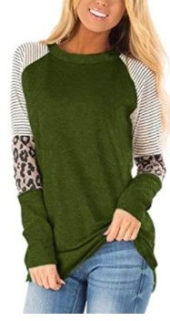 Photo 1 of Heat Move Women Long Sleeve Leopard Color Block Tunic Tops for Leggings Stripe Round Neck Shirt - xl