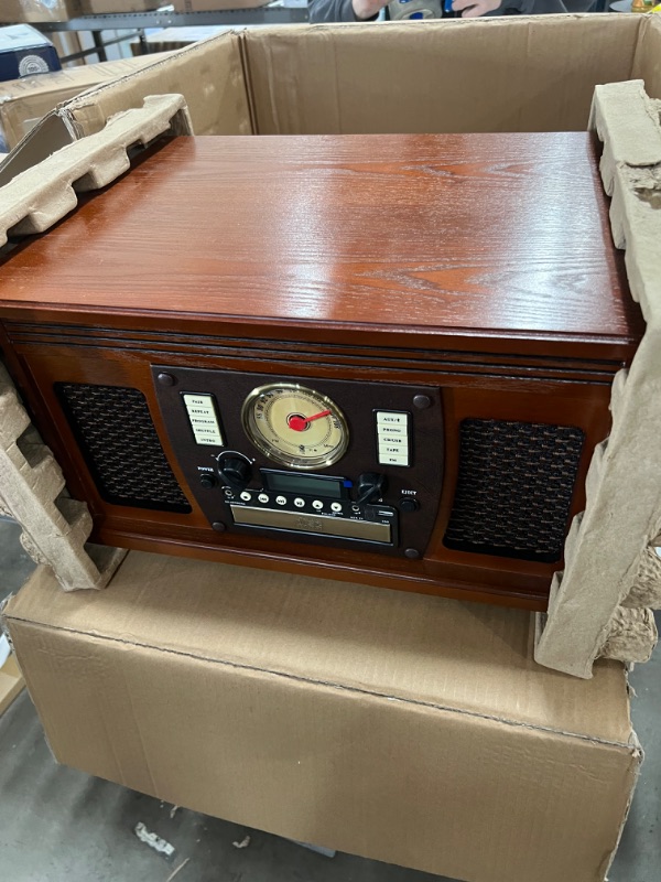 Photo 2 of Victrola 8-in-1 Bluetooth Record Player & Multimedia Center, Built-in Stereo Speakers - Turntable, Wireless Music Streaming, Real Wood | Mahogany
PREVIOULSY OPENED!!!
