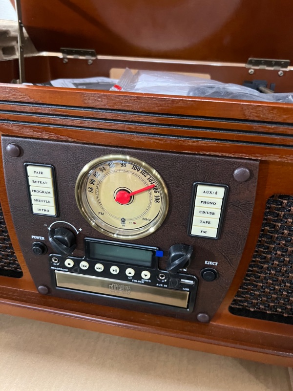 Photo 7 of Victrola 8-in-1 Bluetooth Record Player & Multimedia Center, Built-in Stereo Speakers - Turntable, Wireless Music Streaming, Real Wood | Mahogany
PREVIOULSY OPENED!!!
