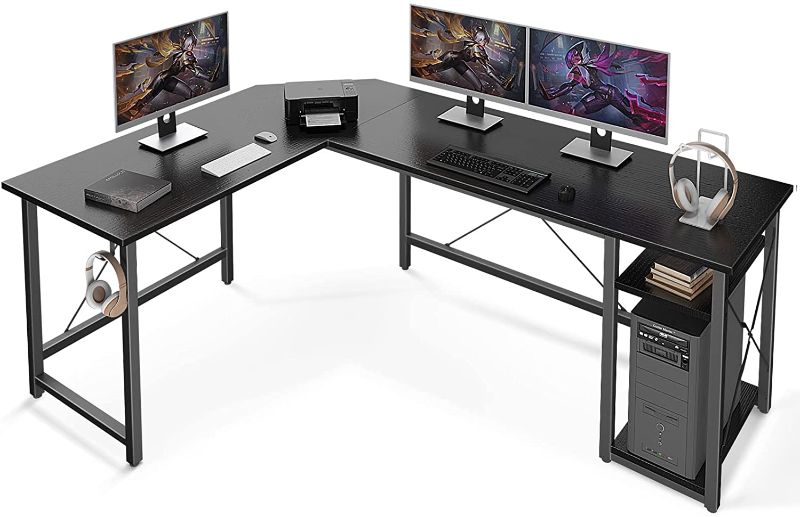 Photo 1 of Coleshome L Shaped Computer Desk 66" with Storage Shelves Gaming L Desk Workstation for Home Office Wood & Metal, Black
