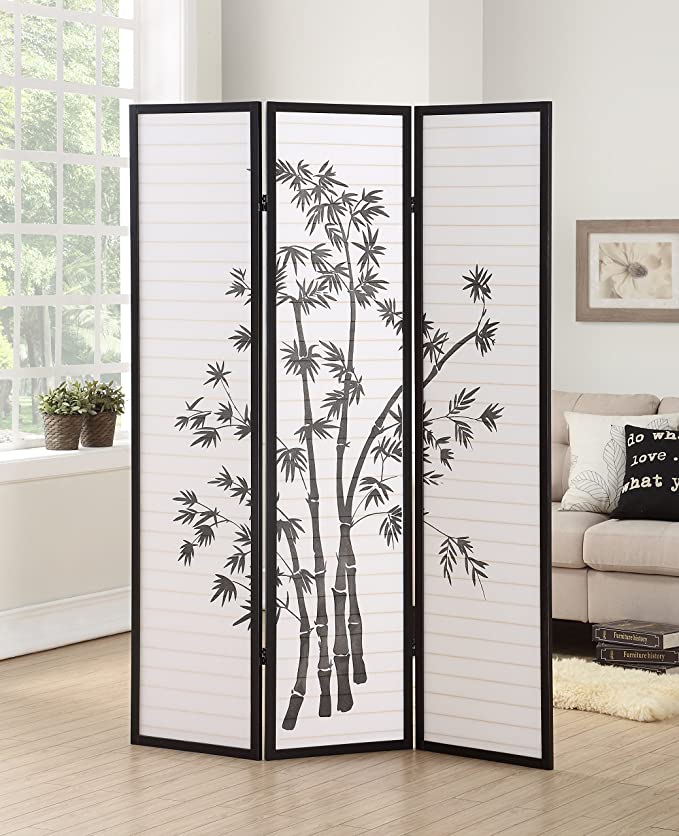 Photo 1 of Roundhill Furniture 3-Panel Oriental Shoji Room Divider Screen, Black
